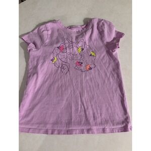 Cat & Jack Girls Purple Cat Bird Graphic T-Shirt Short Sleeve Size S 6/7